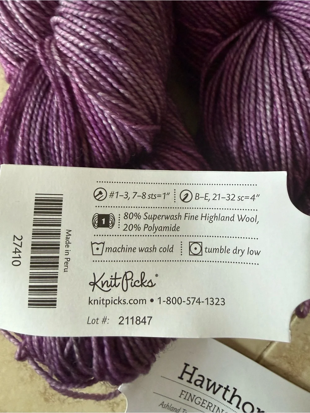 Hawthorne Fingering Weight Ashland Tonal Hand Paint Yarn in Purple